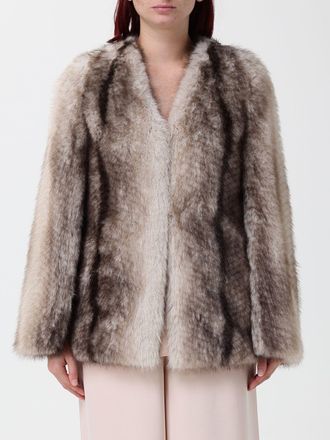 Twinset Abstract-Pattern Faux-Fur Wool-Blend Short Coat