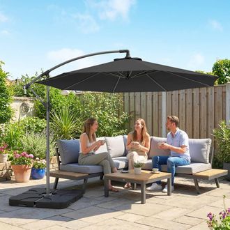 OUTSUNNY 3(m) Banana Parasol Cantilever Umbrella Garden w/ Base Weights in Black