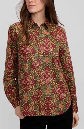 Foxcroft Meghan Medallion Print Cotton Button-Up Shirt in Red/multi at Nordstrom, Size X-Large