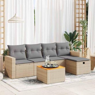 vidaXL Juego De Sof&aacute;s Jard&iacute;n Con Cojines 6 Pzas Rat&aacute;n Sint&eacute;tico Beige Vidaxl