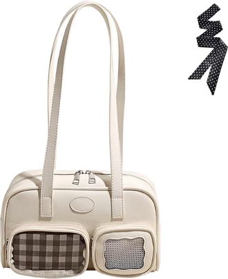 Generic Womens Retro PU Leather Bowling Bag, Preppy Underarm Purse with Double Pockets for Travel Everyday Use (White)