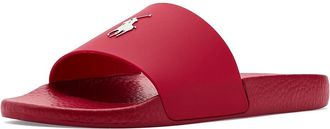 Polo Ralph Lauren Signature Pony Slides Mens Wedge Shoes Red/Deckwash White : 15 D - Medium, Synthetic