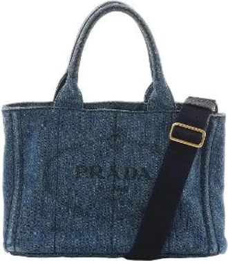 Prada Pre-owned Tote Bags, female, Blue, Size: ONE SIZE Pre-owned Canapa Tote Bag