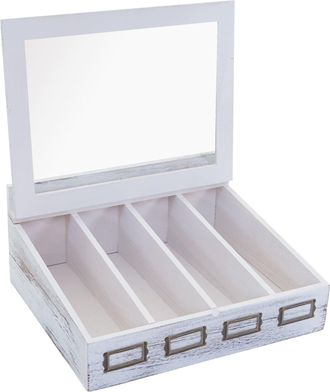 Hhg Nunca Usado] Cubertero Hhg 211, Caja De Madera Con Tapa Cubertero, Paulownia 17x37x33cm, Blanco, Shabby