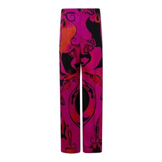 Pucci Zijden broek met wijde pijpen en print - Dames - Straight fit broeken - Veelkleurig - M - Broeken