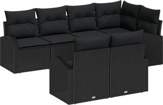 vidaXL Garden Sofa Set with Cushion 7 pcs Black Poly rattan Vidaxl