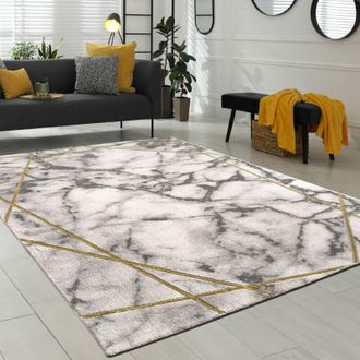 Paco Home Morbidi tappeti marmorizzati a pelo corto in grigio e oro per il soggiorno con motivi diversi &oslash; 120 cm tondo, Oro 4 - Paco Home