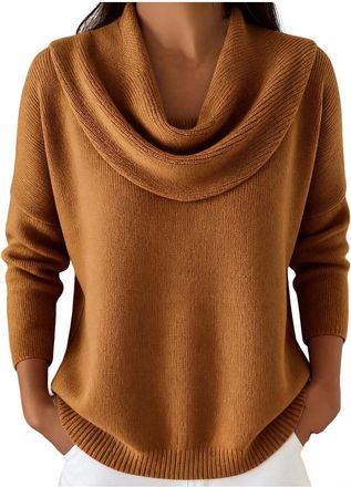 Generic Ladies Fashion Jumper UK 2025 Fall Winter Long Sleeve Cowl Neck Knit Sweater Dressy Casual Solid Color Loose Fit Pullover Tops Comfy Elegant Going Out
