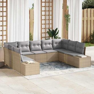 vidaXL Conjunto De Sof&aacute; De Jard&iacute;n 9 Pcs Beige Rat&aacute;n Sint&eacute;tico Vidaxl