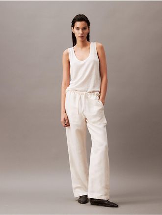 Calvin Klein Womens Casual Linen Blend Pull-On Pants - White - XS