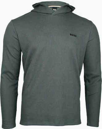 HUGO BOSS Mens BOSS Waffle Long-Sleeve Lounge Hoodie, Green - Size: 42