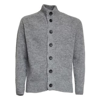 FILIPPO DE LAURENTIIS Cardigans, male, Gray, 2XL, Saddle-Shoulder Crewneck