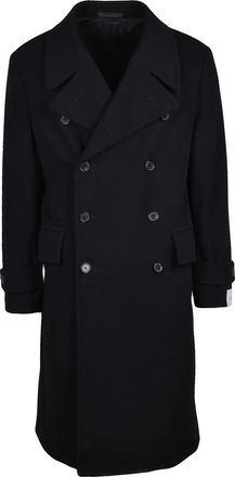 Caruso Black Double-Breasted Wool-Cashmere Coat