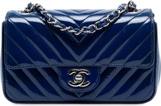 Chanel Pre-owned Womens Mini Rectangular Classic Chevron Patent Single Flap - Purple Leather - One Size
