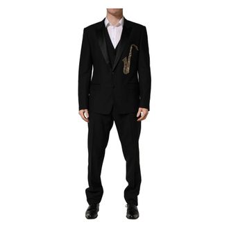 Dolce & Gabbana Single Breasted Suits, male, Black, Size: XL Saxophone Slim Fit 3-Piece Suit