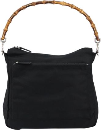 Gucci Vintage Bamboo Handle Bag Nylon Black Nylon Handbag (Pre-Owned)