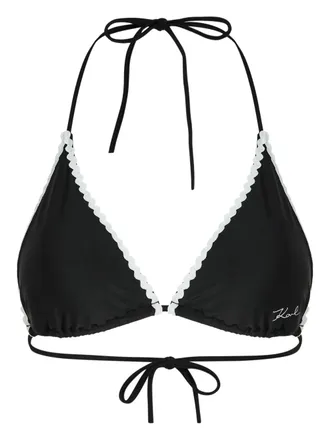 Karl Lagerfeld scallop-trim bikini top - women - Recycled Nylon/Elastane - S - Black