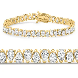 Pompeii3 10Ct Pear Shape Diamond Tennis Bracelet Wide 14k Yellow Gold Lab Grown