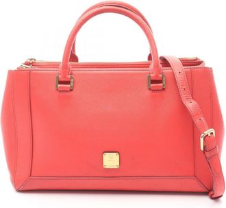 MCM Mcm Red Color Leather Handbag Tote Bag (Pre-Owned)