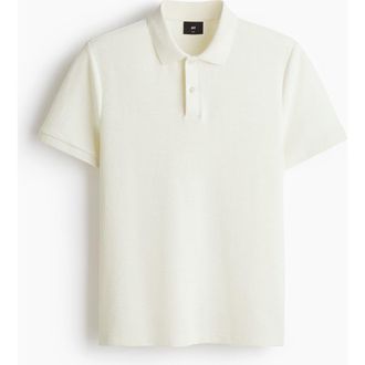 H&M Slim Fit Jacquard-knit Polo Shirt in Cream at Nordstrom, Size Xxx-Large