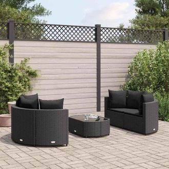 vidaXL Set De Muebles De Jard&iacute;n 5 Pzas Y Cojines Rat&aacute;n Sint&eacute;tico Negro Vidaxl