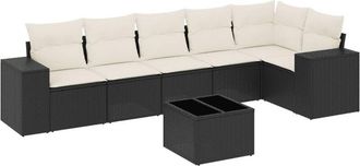 vidaXL Set De Comedor De Jard&iacute;n 7 Pzas Y Cojines Rat&aacute;n Sint&eacute;tico Negro Vidaxl