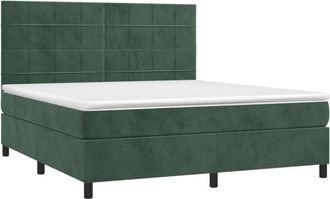 vidaXL Cama Box Spring Colch&oacute;n Y Led Terciopelo Verde Oscuro 160x200cm Vidaxl