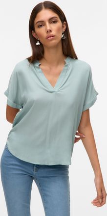Vero Moda Shirtbluse VERO MODA VMBEAUTY SS TOP GA NOOS, Damen, Gr. XS, gray mist, Web, Obermaterial: 100% Viskose, unifarben, normal, V-Ausschnitt, Blusen Shirt