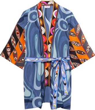 Pucci graphic-print silk robe minidress - women - Silk - M - Blue