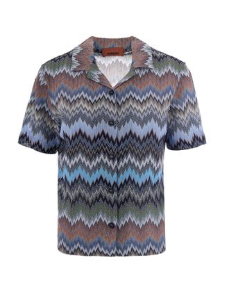Missoni Chevron Viscose Bowling Shirt with Snakeskin Motif