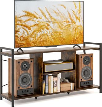 Costway TV Stand for 55 TVs Industrial Entertainment Center w/4 Shelves-Brown