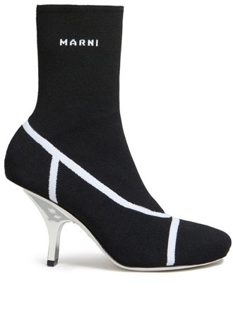 Marni logo intarsia-knit ankle boots - Black