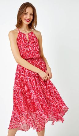 Roman Halterneck Abstract Asymmetric Midi Dress