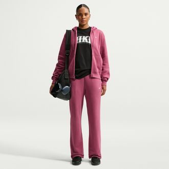 Nike Womens Studio Fleece Lightweight French Terry Mid-Rise Open-Hem Pants in Red | IM8106-654
