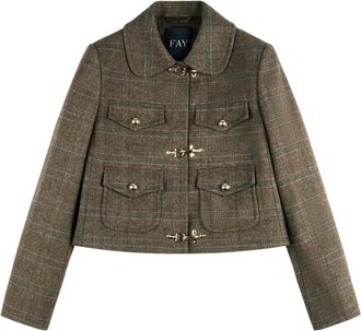 Fay Giacca Bott. Mezza Sfera +3 Ganci - Dames - Blazers - Groen - L - Tweed - Jassen