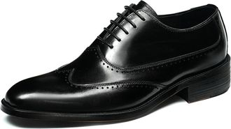 Generic Mens Lace Up Wingtip Brogue Oxfords Low Block Heel Formal Shoes Pointed Toe Wedding Party Prom Shoes,Black,5.5 UK