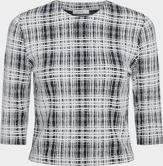 Vince Plaid Elbow-Sleeve Top
