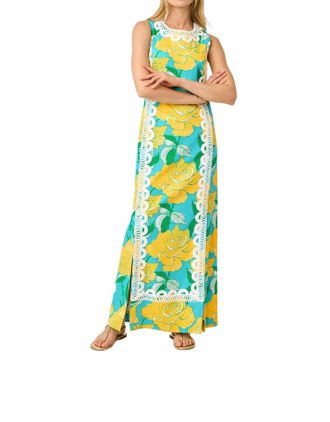 Lilly Pulitzer Lotta Stretch Maxi Shift Dress In Blue Curacao Rose Bud