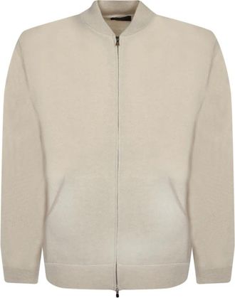 Dell'Oglio Bomber Cardigan - Heren - Vesten - Beige - 2XL - Wol - Truien & Vesten