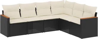 vidaXL Vidaxl - Set De Sof&aacute;s De Jard&iacute;n 6 Piezas Y Cojines Rat&aacute;n Sint&eacute;tico Negro