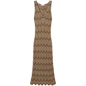 Twinset Knitted Dresses, female, Beige, M, Green and Brown Dress for Women