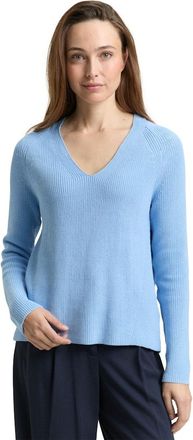 Tom Tailor Strickpullover TOM TAILOR, Damen, Gr. 3XL, light fjord blau, Strick, Obermaterial: 100% Baumwolle, unifarben, regular fit normal, V-Ausschnitt, Rippb&uuml;
