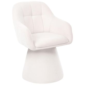 Beliani Silla De Comedor Giratoria Totalmente Tapizada En Chenilla Silla Decorativa Con Asiento Ancho Blanco Crema Livonia