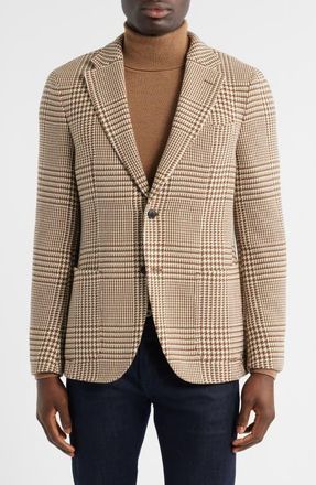 BOSS Heston Slim Fit Glen Plaid Wool Sport Coat in Med Brown at Nordstrom, Size 36 Regular