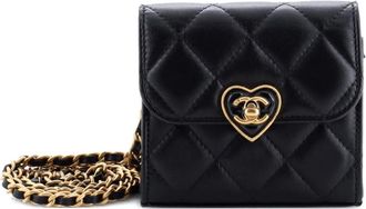 Chanel Coco Love CC Heart Clutch with Chain Quilted Lambskin Mini crossbody bag - Zwart