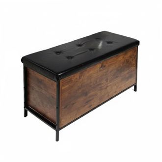 Relaxdays Relaxdays storage bench, upholstered, faux leather, industrial, HWD: 50x80x40 cm, dark brown/black