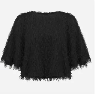 Joseph Ribkoff Short Sleeve Pullover Style Top In Black Fringe Sparkle