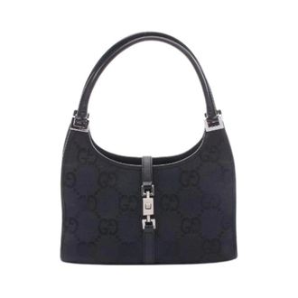 Gucci Pre-owned Shoulder Bags, female, Black, Size: ONE SIZE Pre-owned Jackie GG Canvas Leather Handbag