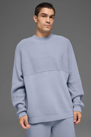 Alo | Domain Shift Rib Knit Sweater Crewneck Top in Winter Frost Blue, Size: Medium