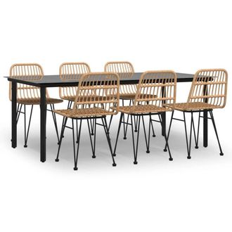 Berkfield Home 7 Piece Garden Dining Set Poly Rattan in Light Tan